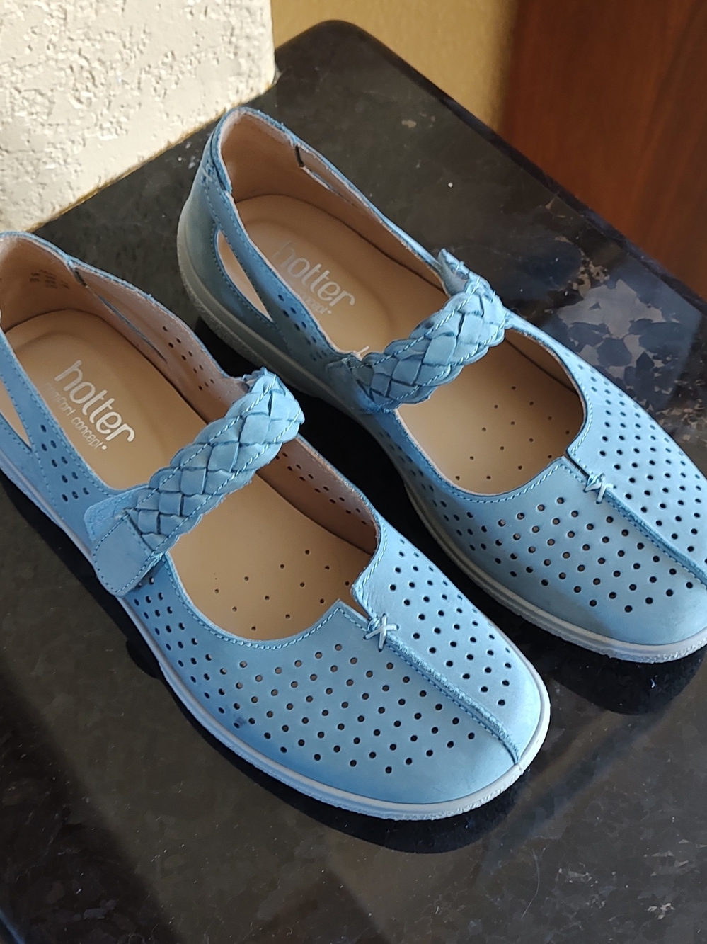 Hotter Women’s Light Blue Braided Strap Nubuck Leather Comfort Mary Jane 40/8.5